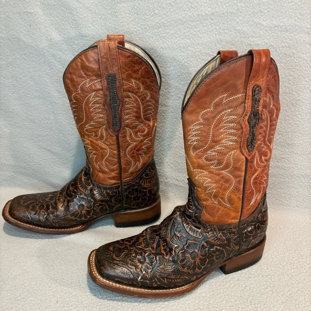 Kids Western Embroidered Boots - Brown and Black